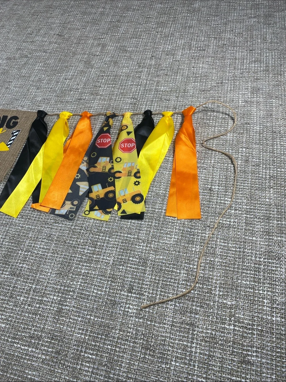 Construction Theme Ribbon Banner - Yellow Black Orange turning one year old